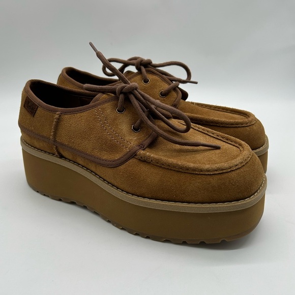 UGG Women’s Suede Platform Oxford Shoes – Chestnut Brown New Without Box - Picture 3 of 12